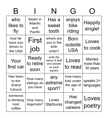 Get to Know You Bingo Card