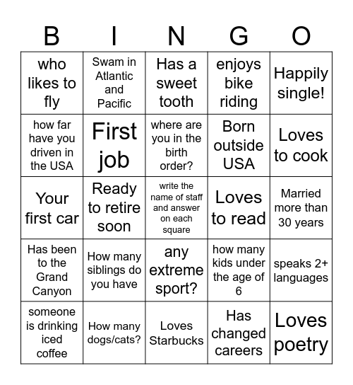 Get to Know You Bingo Card
