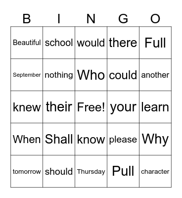 Trick Word Bingo Week1 Bingo Card