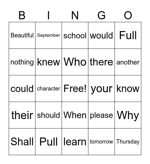 Trick Word Bingo Week1 Bingo Card