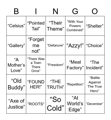 Deltarune Bingo Card