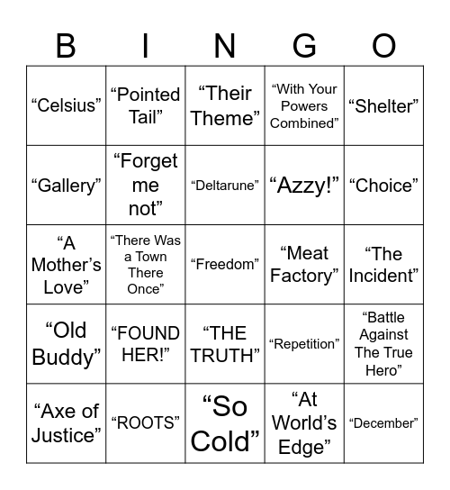 Deltarune Bingo Card