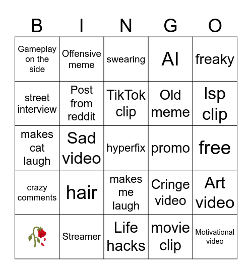 Instagram Reels bingo Card