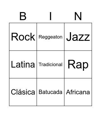 Estilos de Música Bingo Card
