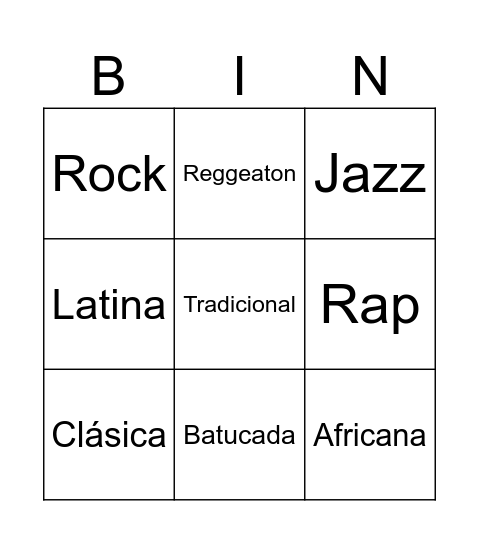 Estilos de Música Bingo Card