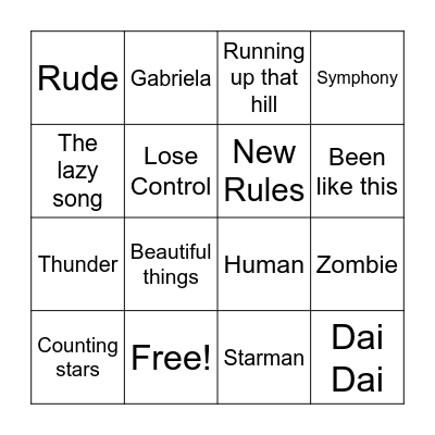 Musical Bingo - 5th Grade List Bingo Card
