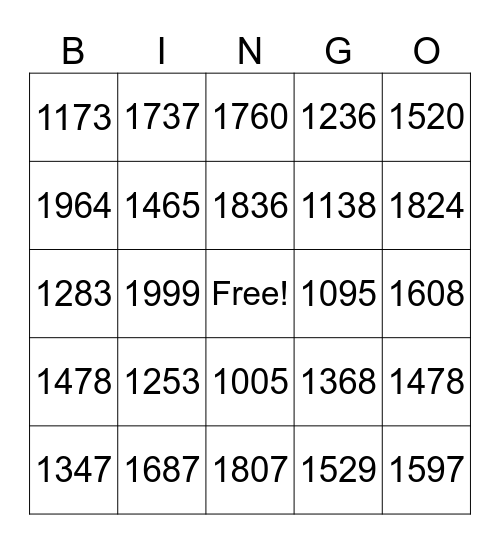 Untitled Bingo Card