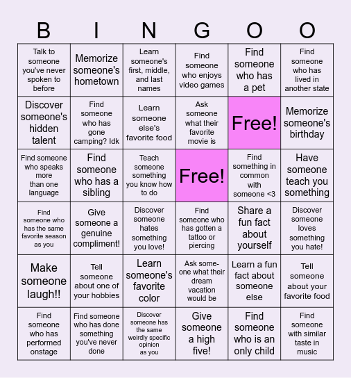 Getting to knowwww youuuu~ Bingo Card