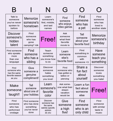 Getting to knowwww youuuu~ Bingo Card