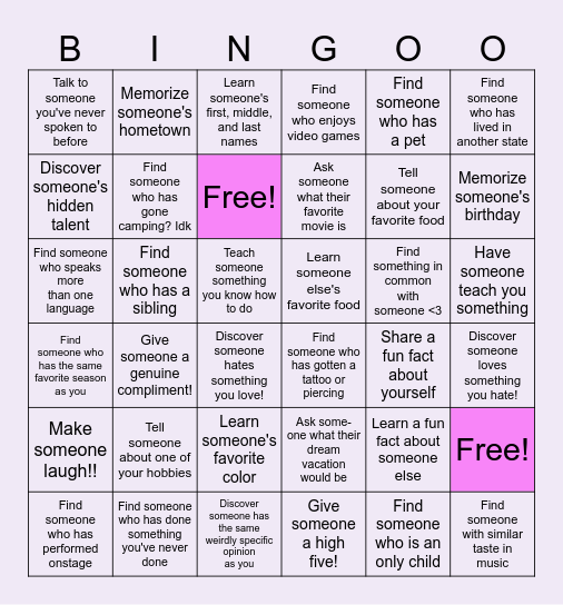 Getting to knowwww youuuu~ Bingo Card