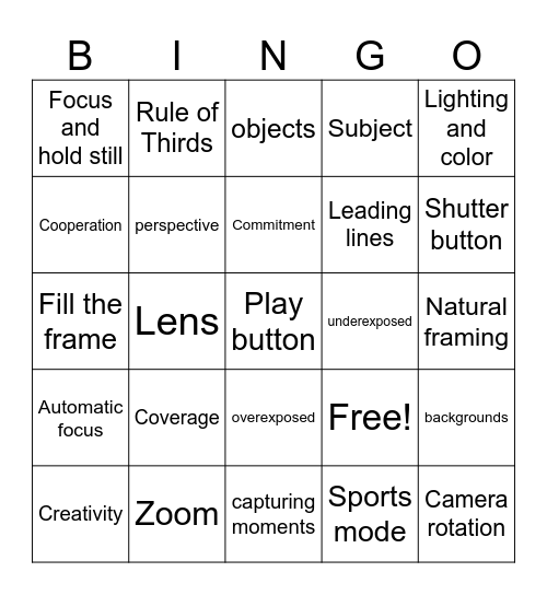 Yearbook Bingo Card