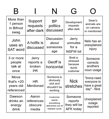 Bifrost Standup Bingo Card