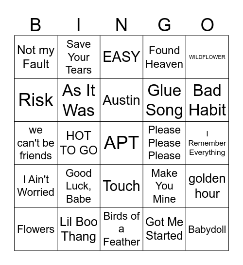 Boogie Bingo Card