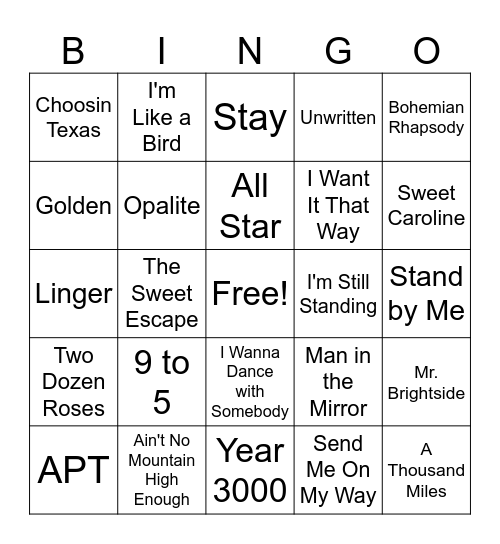 MUSIC BINGO Card