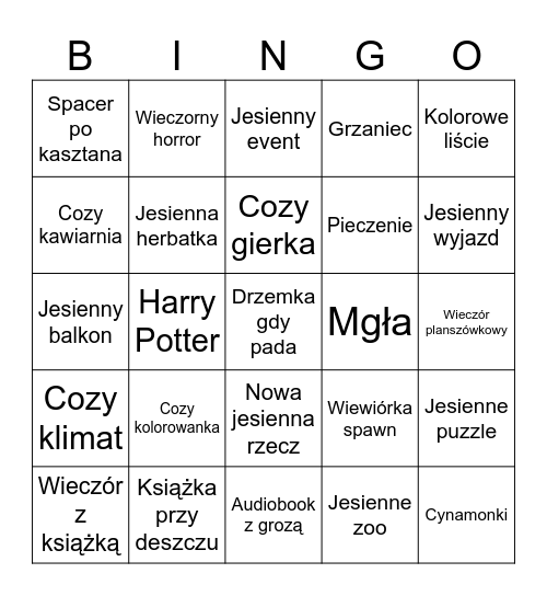 Jesienne Bingo Card