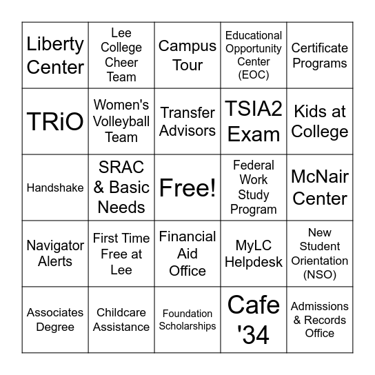 Lee College Bingo Card
