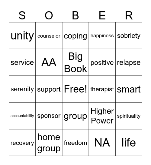 SOBER Bingo Card