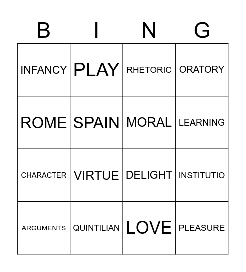QUINTILIAN Bingo Card