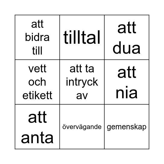 Lektion 62 Bingo Card