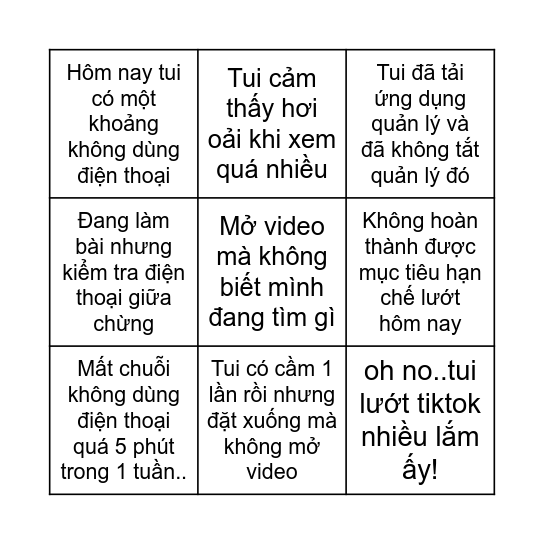 Chống lướt vô thức cùng nhau nha! Bingo Card