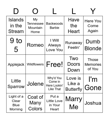 Dolly Parton Bingo Card