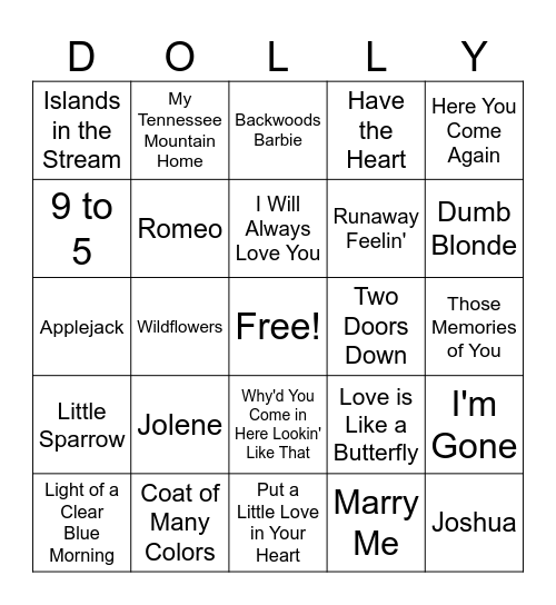 Dolly Parton Bingo Card
