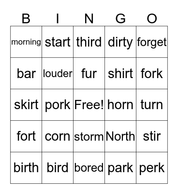 Bossy R Bingo Card