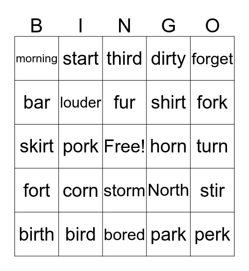 Bossy R Bingo Card