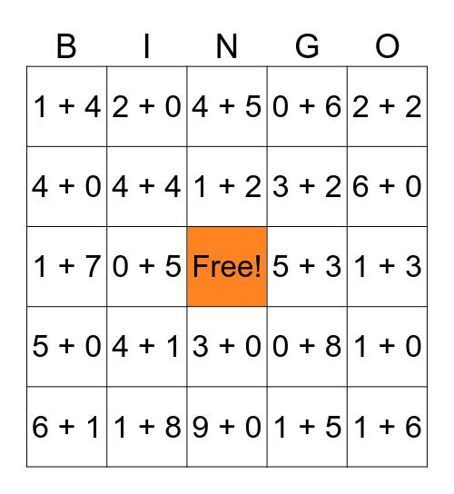 Number Bonds Bingo Card