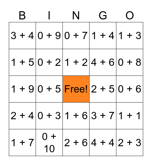 Number Bonds Bingo Card