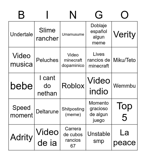 TikTok bingo Card