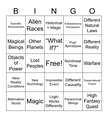 Sci-Fi, Fantasy & Speculative Fiction Bingo Card