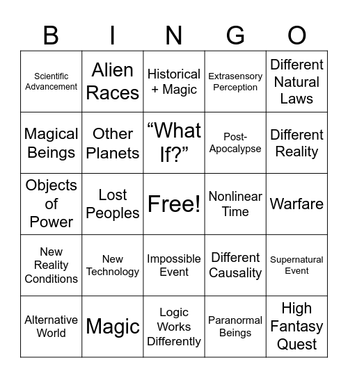 Sci-Fi, Fantasy & Speculative Fiction Bingo Card