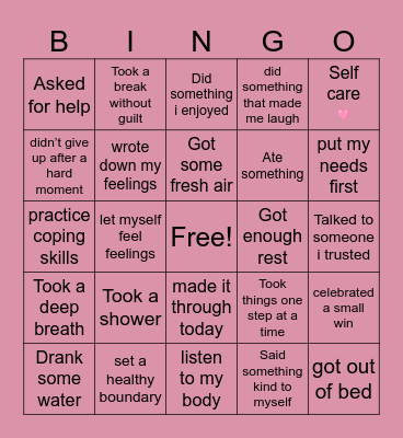 Recovery Bingo Card