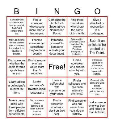 ArchPoint Bingo Card