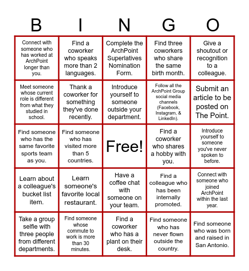 ArchPoint Bingo Card