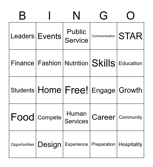 FCCLA Bingo Card