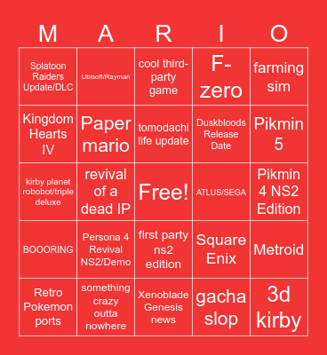 Nintendo Direct - 9.9.2026 Bingo Card