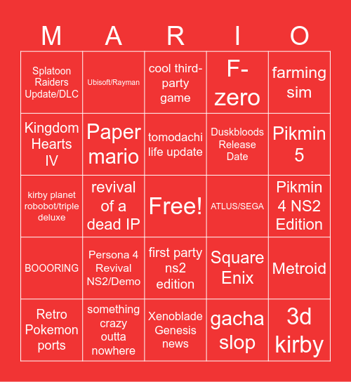 Nintendo Direct - 9.9.2026 Bingo Card