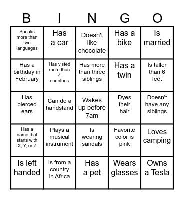 HUMAN BINGO! Bingo Card