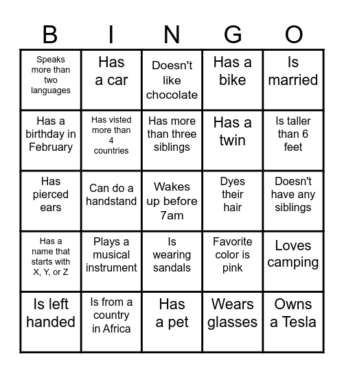 HUMAN BINGO! Bingo Card