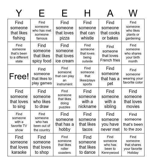 Howdy, Stranger! Bingo Card
