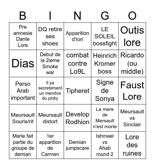Canto 10 bingo Card