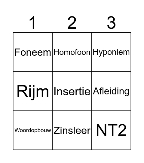 BINGO TAALSYSTEEM Bingo Card