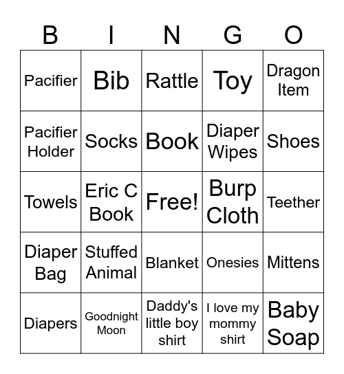 Baby Shower Bingo! Bingo Card