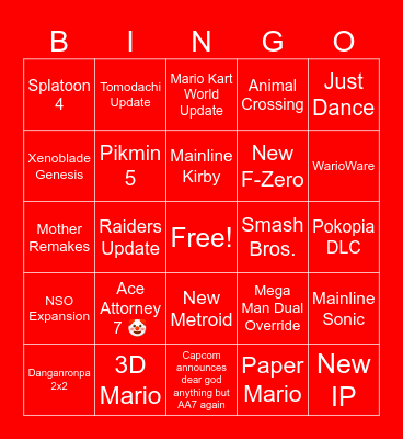 Nintedo Direct 9.9.2026 Bingo Card