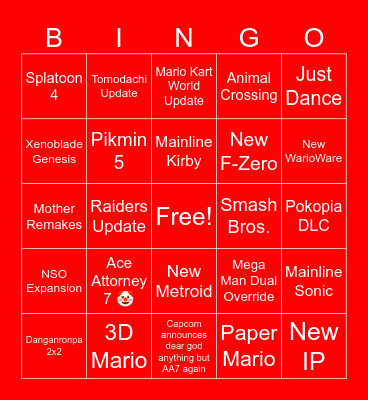 Nintedo Direct 9.9.2026 Bingo Card