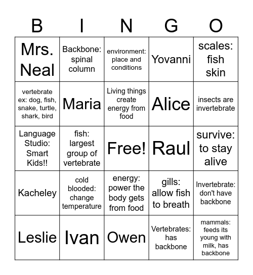 3rd grade U2 L1-5 Bingo Card
