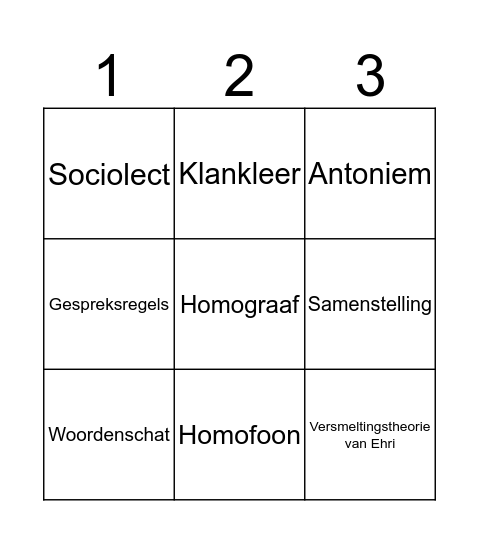 BINGO TAALSYSTEEM Bingo Card