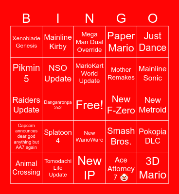 Nintendo Direct 9.9.2026 Bingo Card